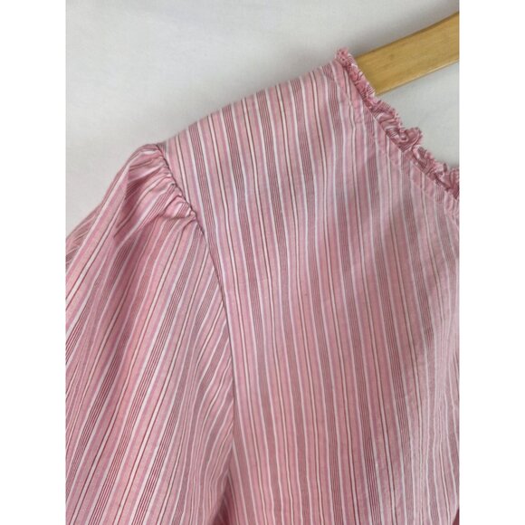 Talbots Womens Shirt Plus Size 3X Pink Striped Short Sleeve Ruffle Blouse Top - Picture 4 of 10